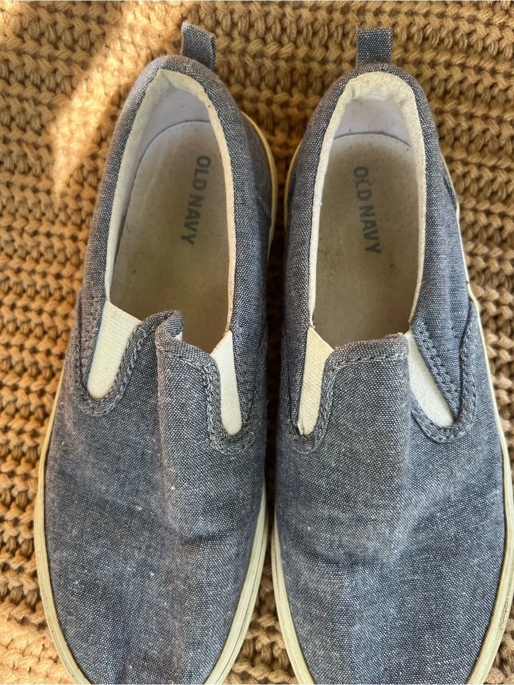 Old Navy Kids Slip-On Sneakers in Denim Blue with Cream Trim